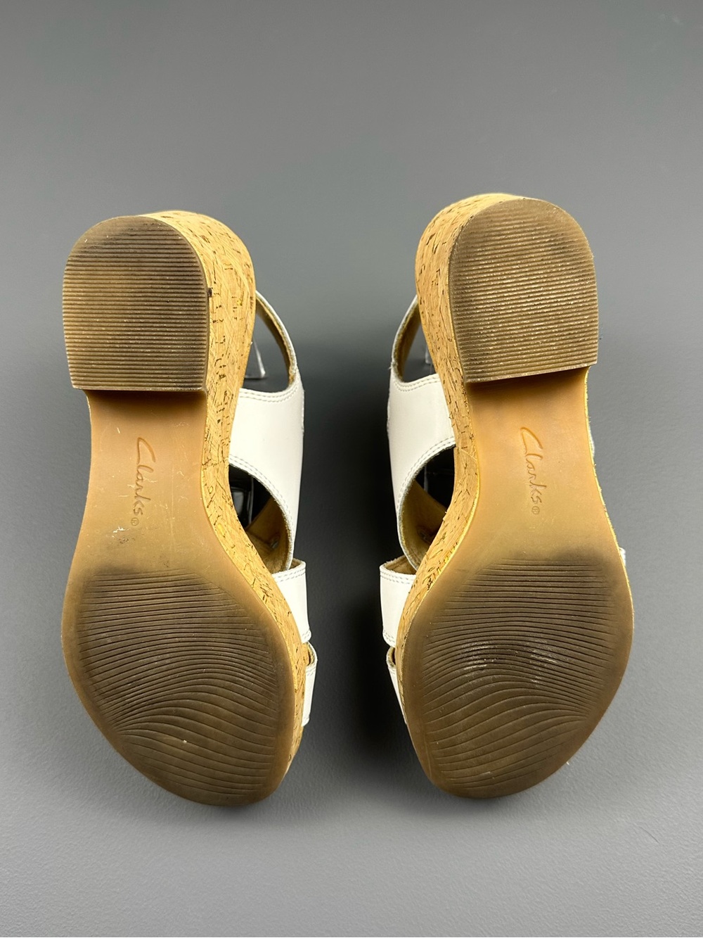 Clarks Giselle Beach White Leather Cork Wedge Slingback Sandals Women’s Size 8 - Picture 7 of 8